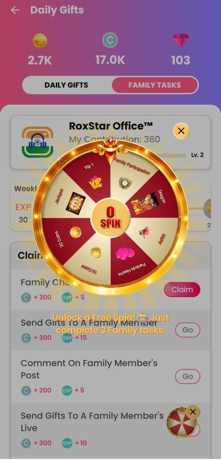 Lucky Spin wheel showing reward segments