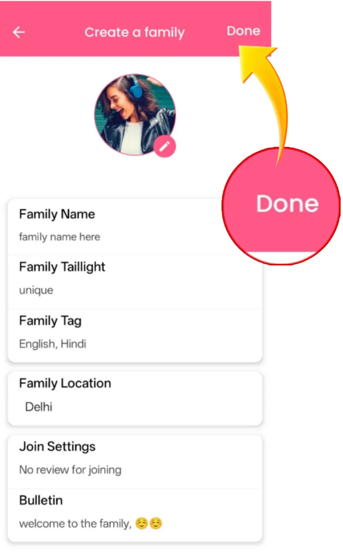 Create a family form with Done button