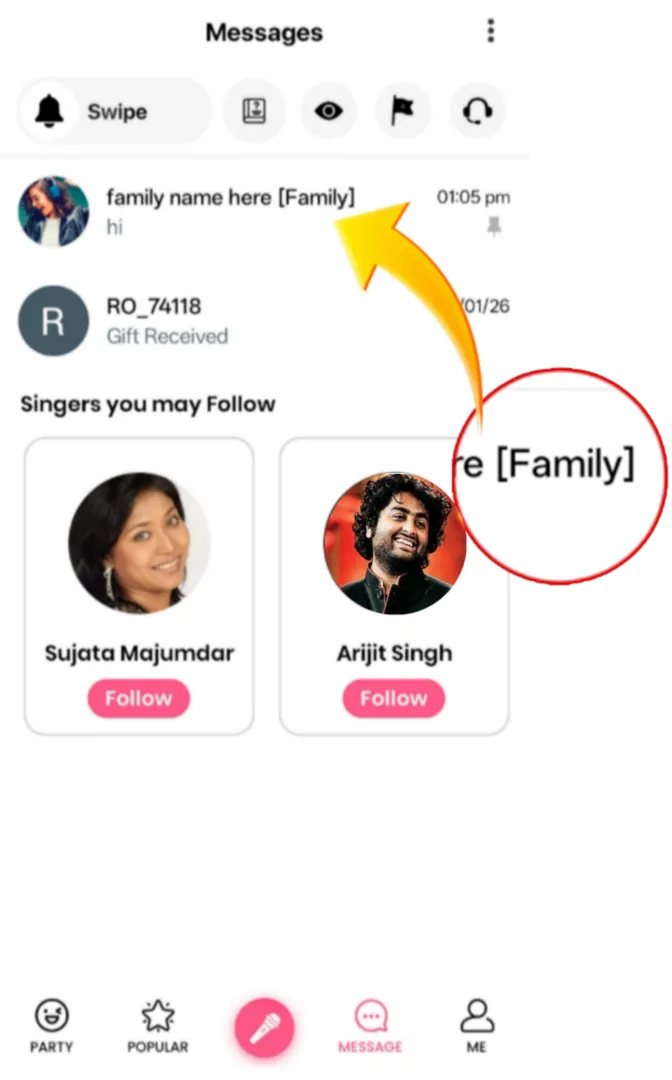 Messages screen showing family group chat